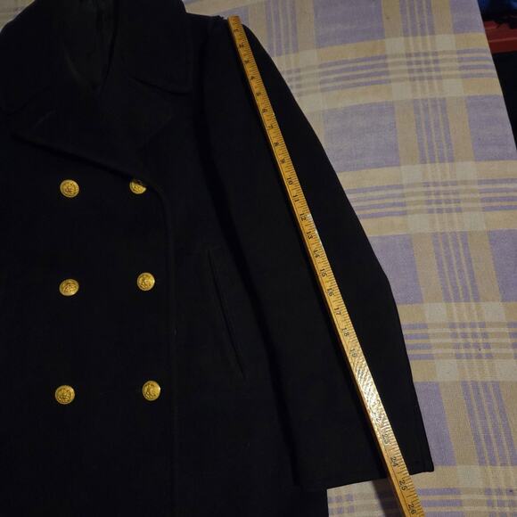 Vintage 60s 70s Peacoat US NAVY Officer 100% Wool Black Gold Buttons 36R EUC - Picture 10 of 13